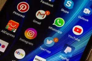 Smartphone screen displaying social media and communication apps like Gmail, WhatsApp, and Instagram used in cybersecurity awareness  Brivy IT