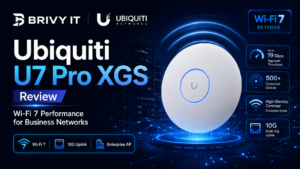 Ubiquiti U7 Pro XGS Review Wi-Fi 7 Performance for Business Networks Promotional banner for Ubiquiti U7 Pro XGS Wi-Fi 7 highlighting device and features like 10G uplink and enterprise APs for business networks.